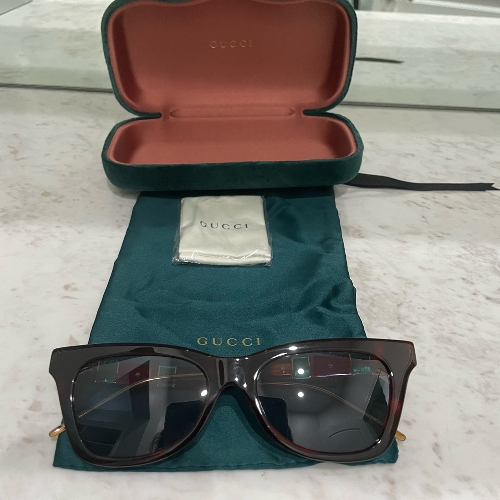 Gucci GG0598S 002 Sunglasses Women's Havana/Blue Lenses *Authentic*looks new